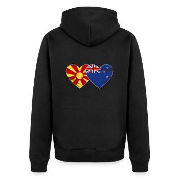 Mazedonien Neuseeland Flagge Herz used - Unisex Premium Bio Zip Hoodie - Schwarz - Hinten - Nico (187cm)