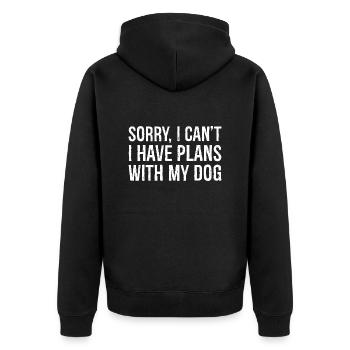 Tut mir leid, ich kann nicht, ich habe Pläne mit meinem Hund - Unisex Premium Bio Zip Hoodie - Schwarz - Hinten - Nico (187cm)