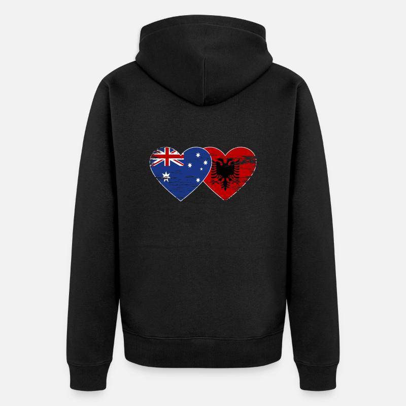 Australie Albanie drapeau coeur utilisé - Veste à capuche bio Premium Unisexe - noir