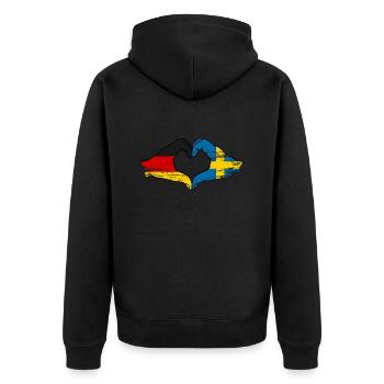 Allemagne Suède Drapeau Mains Coeur Forme Utilisé - Veste à capuche bio Premium Unisexe - noir - Dos - Nico (187cm)