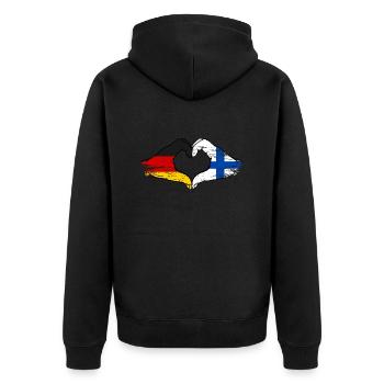 Allemagne Finlande Drapeau Mains Coeur Forme Utilisé - Veste à capuche bio Premium Unisexe - noir - Dos - Nico (187cm)