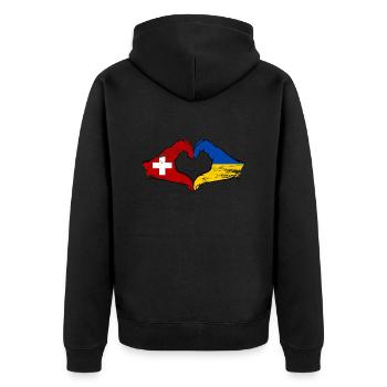 Switzerland Ukraine Flag Hands Heart Shape Used - Unisex Premium Organic Zip Hoodie - black - Back - Nico (187cm)