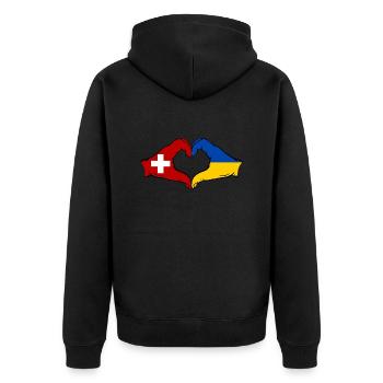 Switzerland Ukraine Flag Hands Heart Shape - Unisex Premium Organic Zip Hoodie - black - Back - Nico (187cm)