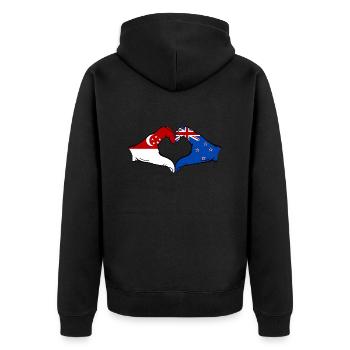 Singapur Neuseeland Flagge Hände Herzform - Unisex Premium Bio Zip Hoodie - Schwarz - Hinten - Nico (187cm)