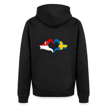 Singapur Schweden Flagge Hände Herzform - Unisex Premium Bio Zip Hoodie - Schwarz - Hinten - Nico (187cm)