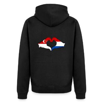 Singapore Holland Flag Hands Heart Shape - Unisex Premium Organic Zip Hoodie - black - Back - Nico (187cm)