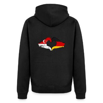 Singapur Deutschland Flagge Hände Herzform used - Unisex Premium Bio Zip Hoodie - Schwarz - Hinten - Nico (187cm)