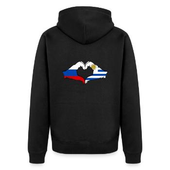 Russland Uruguay Flagge Hände Herzform - Unisex Premium Bio Zip Hoodie - Schwarz - Hinten - Nico (187cm)