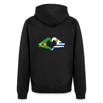 Brasilien Uruguay Flagge Hände Herzform - Unisex Premium Bio Zip Hoodie - Schwarz - Hinten - Nico (187cm)