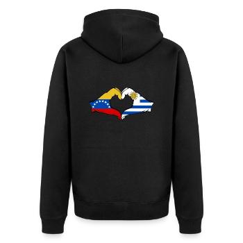 Venezuela Uruguay Flagge Hände Herzform - Unisex Premium Bio Zip Hoodie - Schwarz - Hinten - Nico (187cm)