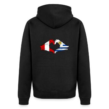 Peru Uruguay Flagge Hände Herzform used - Unisex Premium Bio Zip Hoodie - Schwarz - Hinten - Nico (187cm)