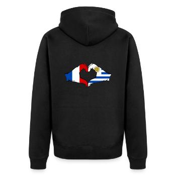 Frankreich Uruguay Flagge Hände Herzform - Unisex Premium Bio Zip Hoodie - Schwarz - Hinten - Nico (187cm)