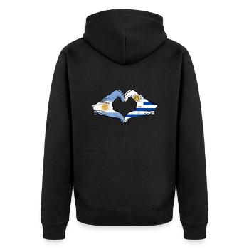 Argentina Uruguay Flag Hands Heart Shape Used - Unisex Premium Organic Zip Hoodie - black - Back - Nico (187cm)