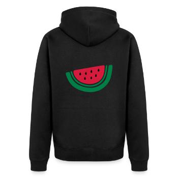 demi pastèque fruits-2 - Veste à capuche bio Premium Unisexe - noir - Dos - Nico (187cm)