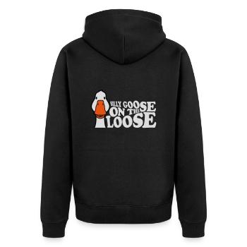 goose on the loose - Unisex Premium Bio Zip Hoodie - Schwarz - Hinten - Nico (187cm)