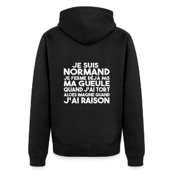 Je suis Normand - Idée cadeau pour un Normand - Veste à capuche bio Premium Unisexe - noir - Dos - Nico (187cm)