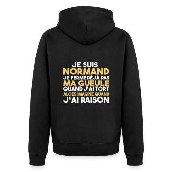 Normande Je Ferme Pas Ma Gueule Normandie Humour - Veste à capuche bio Premium Unisexe - noir - Dos - Nico (187cm)