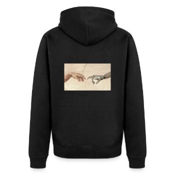 Hand des Roboters, - Unisex Premium Bio Zip Hoodie - Schwarz - Hinten - Nico (187cm)