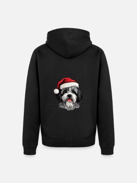 Havanese Dog Christmas Head - Unisex Premium Organic Zip Hoodie - black
