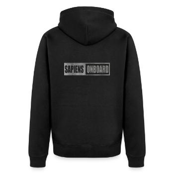 Sapiens Buchstaben Metall - Unisex Premium Bio Zip Hoodie - Schwarz - Hinten - Nico (187cm)