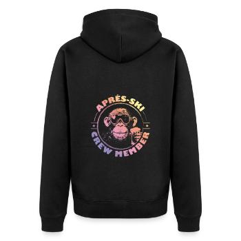 Affe Apres Ski Team Spruch Bunt - Unisex Premium Bio Zip Hoodie - Schwarz - Hinten - Nico (187cm)