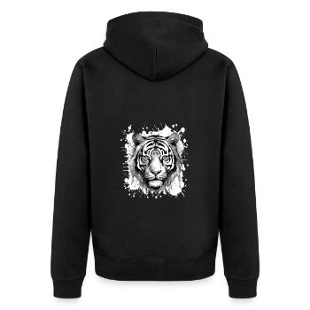 Tiger Kopf Porträt Tier - Unisex Premium Bio Zip Hoodie - Schwarz - Hinten - Nico (187cm)