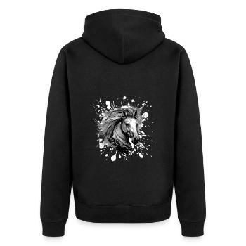 Pferd Kopf Porträt Tier - Unisex Premium Bio Zip Hoodie - Schwarz - Hinten - Nico (187cm)