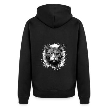 Katze Symbol Kopf Porträt Tier - Unisex Premium Bio Zip Hoodie - Schwarz - Hinten - Nico (187cm)