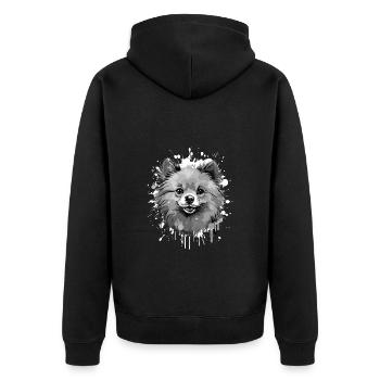 Pomeranian Dog Head Portrait Animal - Unisex Premium Organic Zip Hoodie - black - Back - Nico (187cm)
