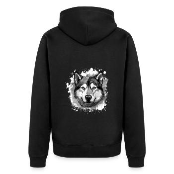 Husky Chien Tête Portrait Animal - Veste à capuche bio Premium Unisexe - noir - Dos - Nico (187cm)