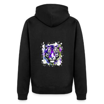 Tiger Kopf Porträt Bunt - Unisex Premium Bio Zip Hoodie - Schwarz - Hinten - Nico (187cm)