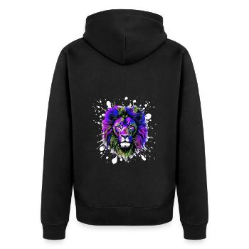 Löwe Kopf Porträt Bunt - Unisex Premium Bio Zip Hoodie - Schwarz - Hinten - Nico (187cm)