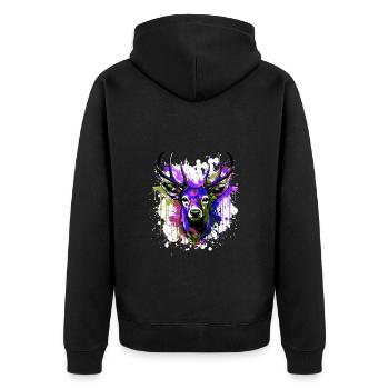 Hirsch Kopf Porträt Bunt - Unisex Premium Bio Zip Hoodie - Schwarz - Hinten - Nico (187cm)