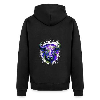 Tête de taureau Portrait Animal Taureau Coloré - Veste à capuche bio Premium Unisexe - noir - Dos - Nico (187cm)