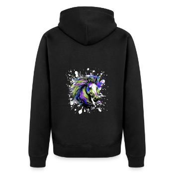 Pferd Kopf Porträt Bunt - Unisex Premium Bio Zip Hoodie - Schwarz - Hinten - Nico (187cm)