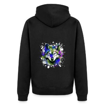 Portrait De Tête De Loup Coloré - Veste à capuche bio Premium Unisexe - noir - Dos - Nico (187cm)