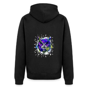 Portrait de tête de hibou coloré - Veste à capuche bio Premium Unisexe - noir - Dos - Nico (187cm)