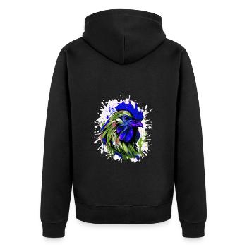 Hahn Kopf Porträt Bunt - Unisex Premium Bio Zip Hoodie - Schwarz - Hinten - Nico (187cm)
