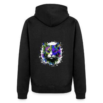 Katze Symbol Kopf Porträt Bunt - Unisex Premium Bio Zip Hoodie - Schwarz - Hinten - Nico (187cm)