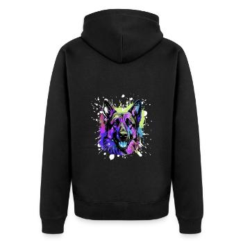 German Shepherd Dog Head Portrait Colorful - Unisex Premium Organic Zip Hoodie - black - Back - Nico (187cm)