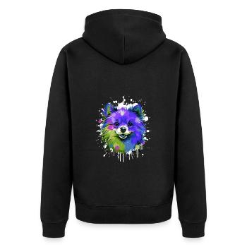 Pomeranian Dog Head Portrait Colorful - Unisex Premium Organic Zip Hoodie - black - Back - Nico (187cm)
