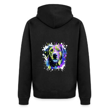 Labrador Hund Kopf Porträt Bunt - Unisex Premium Bio Zip Hoodie - Schwarz - Hinten - Nico (187cm)