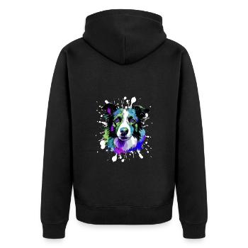 Border Collie Chien Tête Portrait Coloré - Veste à capuche bio Premium Unisexe - noir - Dos - Nico (187cm)