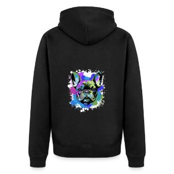 Französische Bulldogge Hund Bunt Porträt - Unisex Premium Bio Zip Hoodie - Schwarz - Hinten - Nico (187cm)