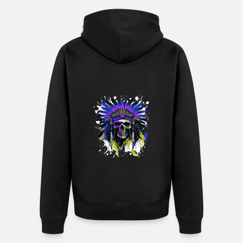 Apache Totenkopf Indianer Bunt - Unisex Premium Bio Zip Hoodie - Schwarz