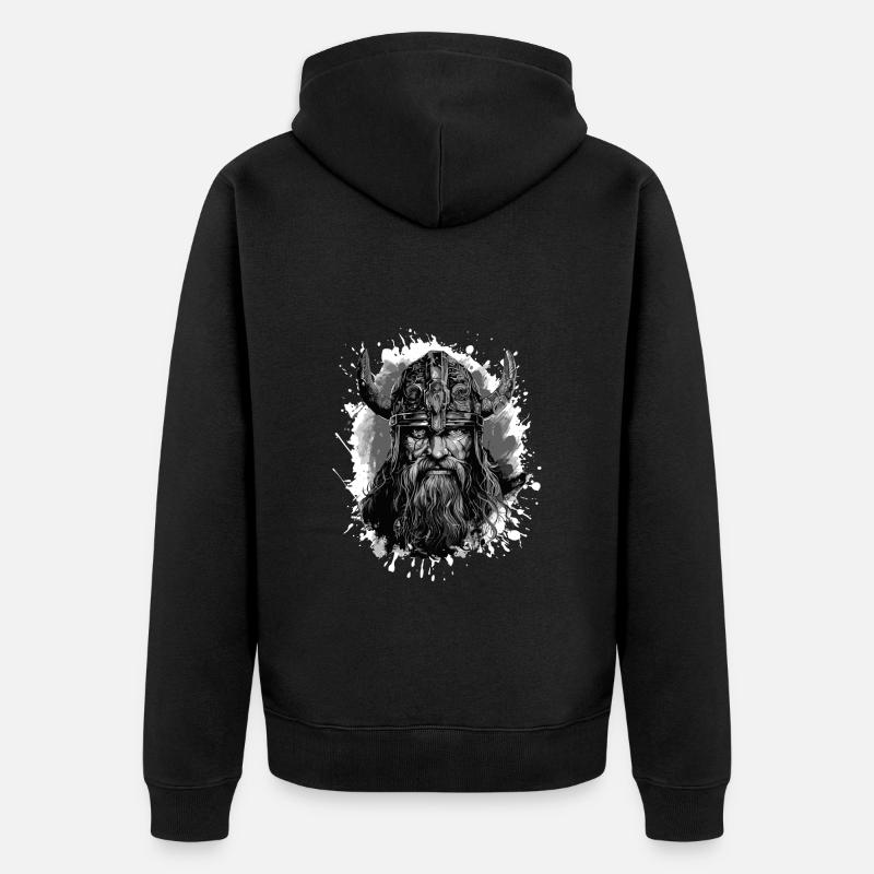 Wikinger Kopf Valhalla Krieger - Unisex Premium Bio Zip Hoodie - Schwarz