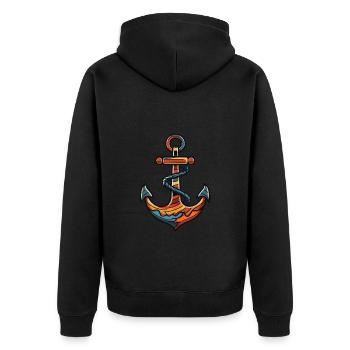 Anchor Icon Harbor - Unisex Premium Organic Zip Hoodie - black - Back - Nico (187cm)