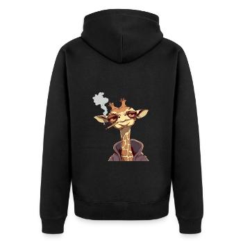 Giraffe Raucher Smoke Joint - Unisex Premium Bio Zip Hoodie - Schwarz - Hinten - Nico (187cm)
