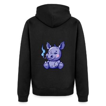 Nashorn Raucher Smoke Joint - Unisex Premium Bio Zip Hoodie - Schwarz - Hinten - Nico (187cm)