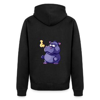 Nilpferd Raucher Smoke Joint - Unisex Premium Bio Zip Hoodie - Schwarz - Hinten - Nico (187cm)